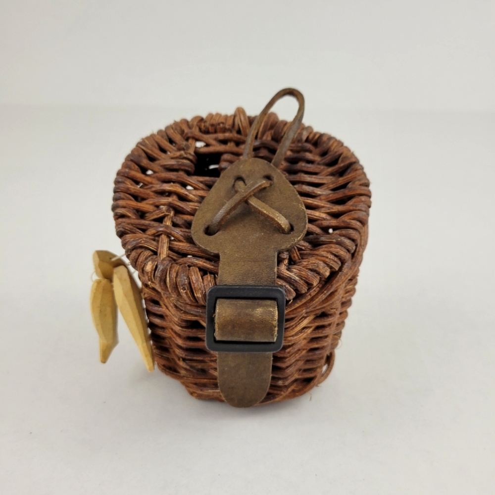 Brown Small Wicker Hanging Basket with Leather Buckle